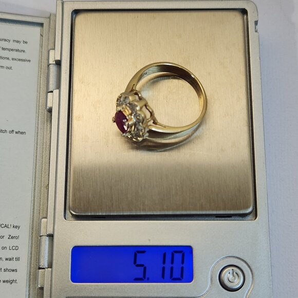 VTG 5.10g 14K Gold Natural Genuine Ruby & Diamond Cluster Halo Ring Size 6/7 - Picture 12 of 15